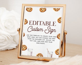 Custom Milk and Cookies Party Sign, EDITABLE Sign Template, 8x10, Milk and Cookies Birthday Sign Printable, Cookies Baby Shower Decor MC42