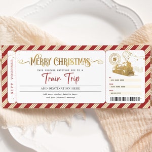 Train Christmas Ticket EDITABLE, Printable Santa Train Ticket, Surprise Travel Trip Gift Certificate, Travel Ticket, Boarding Pass TT22