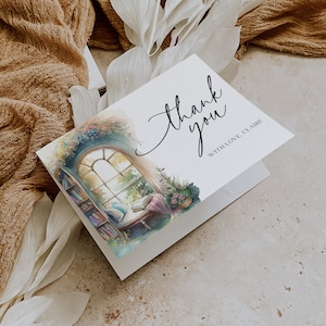 Verhalenboek Bedankkaart BEWERKBAAR, bedankkaartsjabloon afdrukbaar, boek thema bruids douche, een nieuw hoofdstuk babyshower SB25
