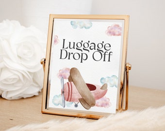 Luggage Drop Off Sign, Pink Airplane Girl Baby Shower, Vintage Airplane Birthday Party Decor, Airplane Bridal Shower, INSTANT DOWNLOAD AP13