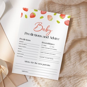 Kaart aardbei baby shower advies en voorspellingen, Berry Sweet babyshower activiteit afdrukbaar, advies voor ouders, INSTANT DOWNLOAD SB11