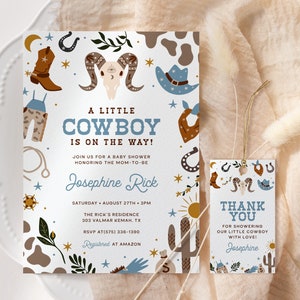 Cowboy Baby Shower Invitation EDITABLE, Western Baby Shower Invitation Printable, Little Cowboy Invite, Wild West Rodeo Baby Shower CB31