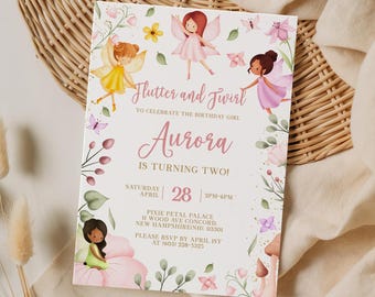 Fairy Birthday Invitation Template, Enchanted Fairy Garden Party Invitation, Magical Girl Fairy First Birthday, EDITABLE Printable FM11