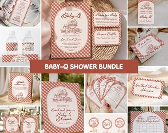 Szablon zestawu Baby-Q na baby shower, zaproszenie na grilla z ujawnieniem płci dziecka, wspólne grillowanie na podwórku, edytowalne gry do druku + znaki BQ12