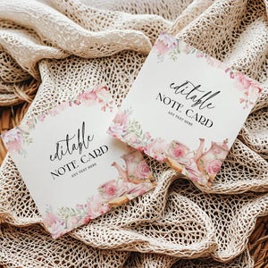 Bloemen thee kaartsjabloon BEWERKBAAR, Blush roze bloemen Tea Party notitiekaarten, Tea Party bedankkaarten, baby vrijgezellenfeest verjaardag AT28