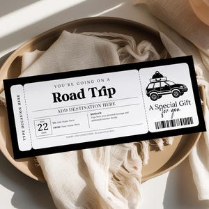 Road Trip Gift Certificate EDITABLE, Printable Road Trip Ticket Template, Surprise Weekend Away Voucher, Road Trip Gift Ticket, Any Occasion