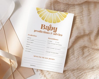 Sunshine Baby Shower Advice & Predictions Card, Boho Sun Baby Shower Activity, Advice for the New Parents, INSTANT DOWNLOAD RS03