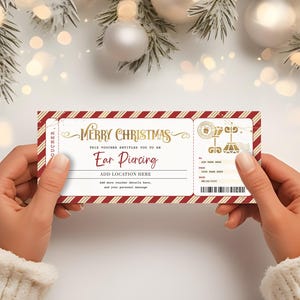 Ear Piercing Christmas Certificate EDITABLE, Ear Pierced Gift Card, Printable Piercing Coupon, Holiday Surprise, Christmas Voucher