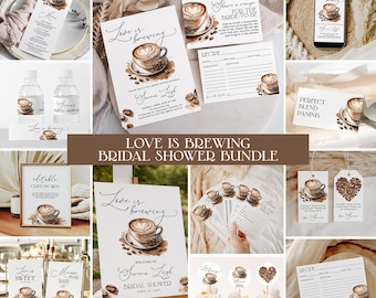 Love is Brewing Coffee Bridal Shower Bundle, Editable Bridal Shower Party Templates, Invitation, Games, Signs, Decor, Digital Download LB14