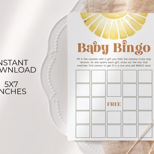 Sunshine Baby Bingo Shower Game Cards, Boho Sun Baby Shower Activity ...