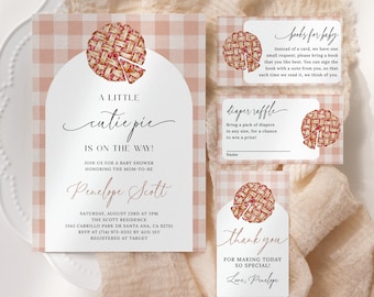 Cutie Pie Baby Shower Invitation Set EDITABLE, Sweetie Pie Baby Shower Invitation Bundle, Fall Baby Shower, Pie Themed Baby Shower CP09
