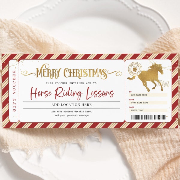 Horse Riding Lessons Christmas Voucher EDITABLE, Horse Leases Certificate Printable, Trail Rides, Horseback Riding, Christmas Gift Card