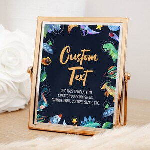 Custom Space Dinosaur Party Sign EDITABLE, Jurassic Birthday Sign Printable, Galaxy, Out of This World, Outer Space Dinosaur Party Decor