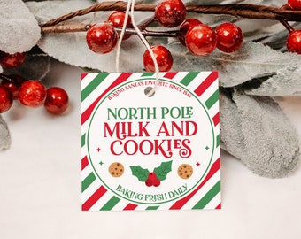 North Pole Milk and Cookies Tag Printable, North Pole Cookie Sticker, Christmas Cookie Gift Tag, Santa Cookie, Elf Cookies, INSTANT DOWNLOAD
