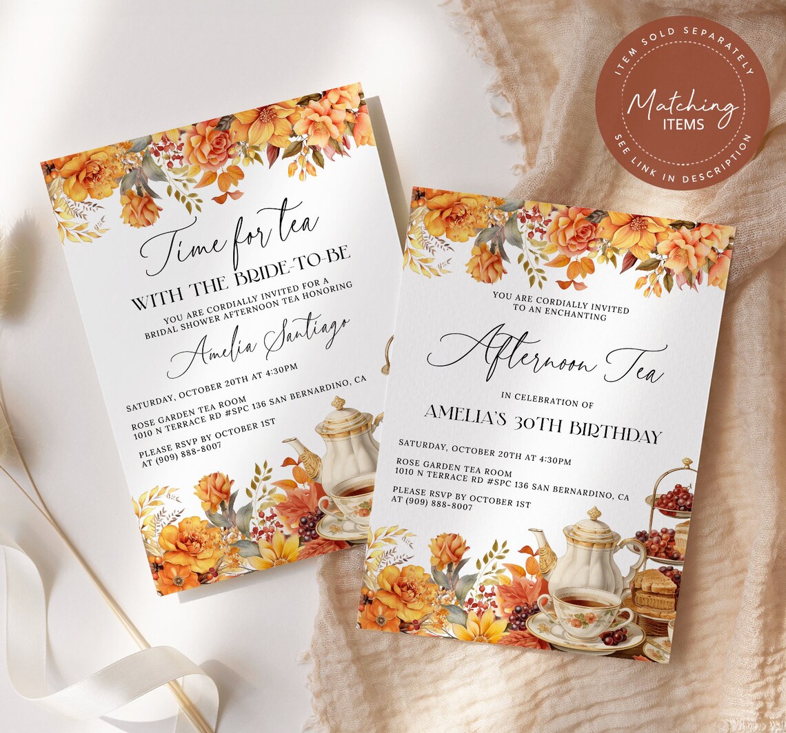 Autumn Floral Tea Party Menu Template EDITABLE, Fall High Tea Menu Card ...