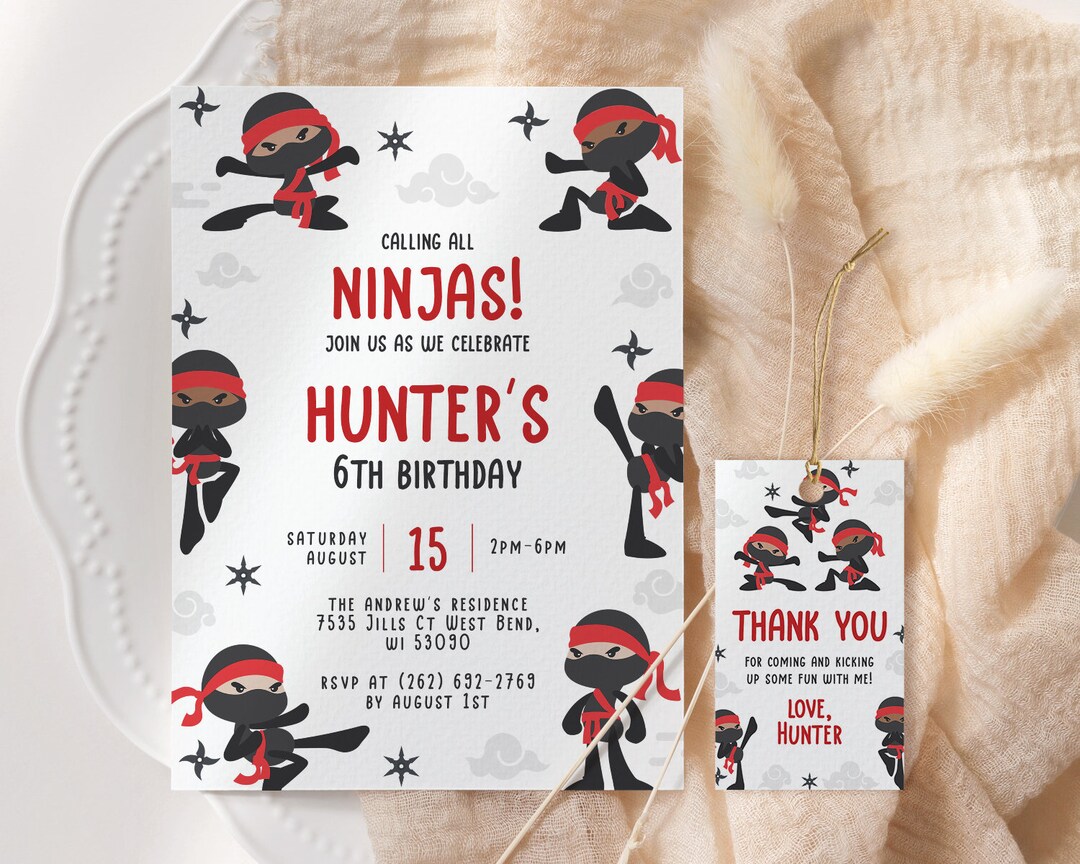 Ninja Birthday Invitation EDITABLE, Printable Martial Arts Birthday ...