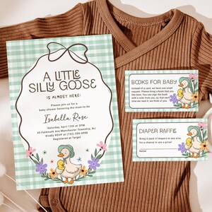 Silly Goose Baby Shower Invitation Set EDITABLE, Mother Goose Baby Shower Invitation Suite, Printable Gingham Gender Neutral Shower SG18