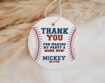 Baseball Birthday Favor Tag EDITABLE , Printable Baseball Party Thank You Sticker, Thank You Labels, Goodie Bag Round Tag, Sports Party Tags