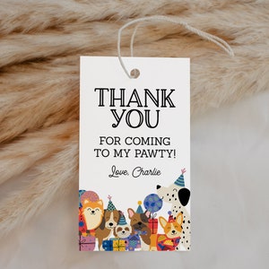 Dog Party Favor Tag EDITABLE, Pawty Party Thank You Tags Printable, Puppy Party Tags, Dog Theme Birthday, Lets Pawty Gift Label LP08