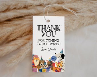 Dog Party Favor Tag EDITABLE, Pawty Party Thank You Tags Printable, Puppy Party Tags, Dog Theme Birthday, Lets Pawty Gift Label LP08