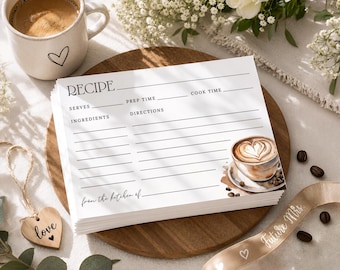 PRINTED Coffee Bridal Shower Recipe Cards, Love Is Brewing Recipe Request Cards, 6x4 Wedding Shower Inserts, Bride Recipe Keepsake Card