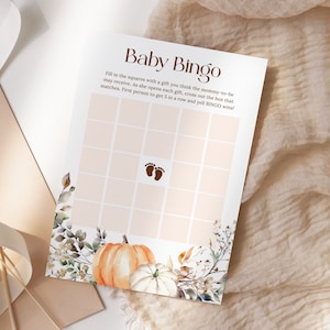 Babybingo herfst babyshower, herfst pompoen babyshower game kaart afdrukbaar, herfst bloemen babyshower, babycadeau bingo, INSTANT DOWNLOAD FA16
