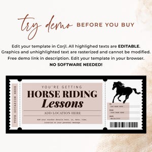 Horse Riding Lesson Certificate EDITABLE, Horseback Riding Gift Voucher, Horse Back Riding Gift Card, Trail Rides Ticket, For Any Occasion image 4
