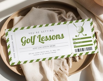 Golf Lesson Gift Certificate Template, Editable Golf Voucher Printable, Golf Lesson Coupon, Golf Ticket Gift Card