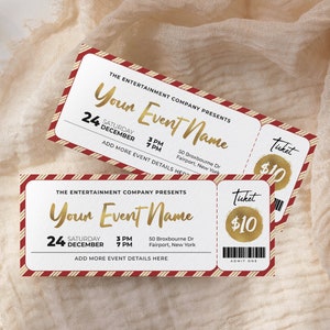 Weihnachtsveranstaltungsticket bearbeitbar, druckbares Eingeben eines Weihnachtsfeiertickets, Konzertticketvorlage, Weihnachtsfeierkarteneinladung