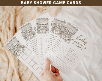 Paris Cafe Baby Shower Games Bundle, Editable Parisian Cafe Baby Shower Game Card Templates, Printable Paris Theme Baby Shower Games PC16
