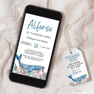 Whale Birthday Digital Invitation EDITABLE, Ocean Party Evite, Whale Party Mobile Phone Invite, Sea Animal, Under The Sea Electronic Invite