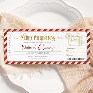 Weekend Getaway Christmas Voucher EDITABLE, Weekend Away, Surprise Christmas Trip Ticket, Pack Your Bags, Printable Certificate, WG22