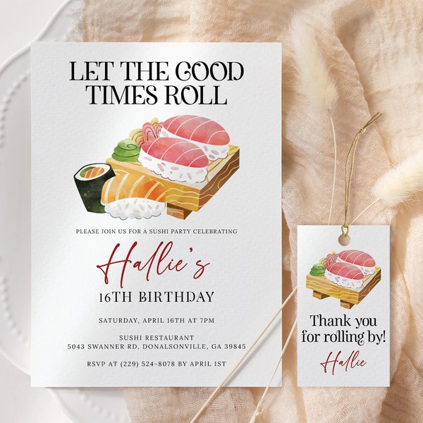 Sushi Birthday Invitation EDITABLE, Printable Sushi Party Invitation, Japanese Food, Sushi Night Invitation, Dinner Party Invitation