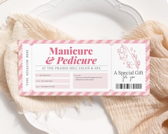 Manicure Pedicure Pink Voucher EDITABLE, Printable Mani Pedi Coupon, Surprise Spa Day Certificate, Salon Gift Card, Any Occasion MP22