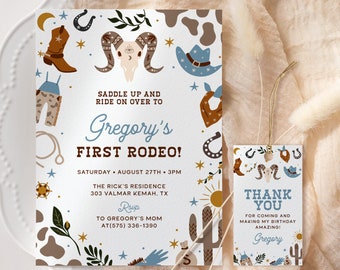 First Rodeo Birthday Invitation EDITABLE, Cowboy Birthday Invitation Printable, Western Wild West Party, Southwestern Country CB31