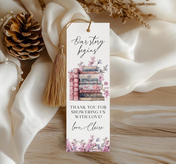 Storybook Shower Bookmark Template EDITABLE, Coquette Book Themed Baby Shower Favor, New Chapter Bridal Shower Bookmark, Bow Shower CB06