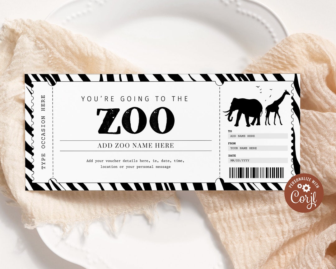 Zoo Trip Ticket Voucher EDITABLE Zoo Gift Certificate Etsy