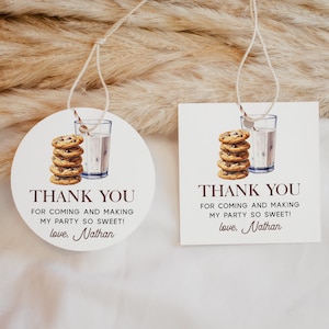 Milk and Cookies Birthday Favor Tags EDITABLE, Milk and Cookies First Birthday Thank You Labels, Printable Cookie Birthday Gift Tags MC42