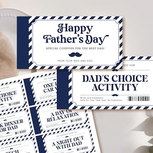 Father&#39;s Day Coupon Book EDITABLE, Printable Coupon Book For Husband, Coupon Book For Dad, Personalized Father&#39;s Day Gift From Kids FD01