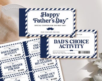 Carnet de coupons fête des pères MODIFIABLE, carnet de coupons imprimable pour mari, carnet de coupons pour papa, cadeau personnalisé pour la fête des pères des enfants FD01