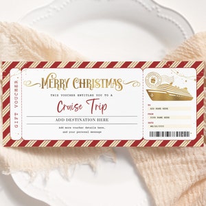 Kreuzfahrt-Weihnachtsticket EDITIERBAR, Kreuzfahrt-Bordkarte, Feiertagskreuzfahrt-Enthüllung, Überraschungsreise-Gutschein, Reisegeschenkgutschein druckbar CT22