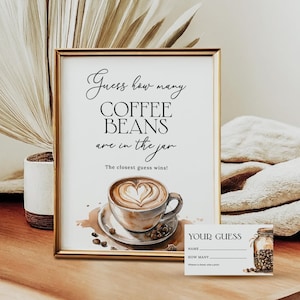 Guess How Many Coffee Beans Sign, Love is Brewing Bridal Shower Party Game, Coffee Baby Shower Party Sign, Coffee Bean Guessing Game LB14