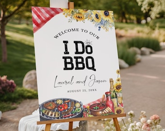 I Do BBQ Welcome Sign EDITABLE, Bbq Couples Shower Welcome Poster, Cookout Engagement Party Sign Decor, Barbecue Sunflower Shower Sign DS58