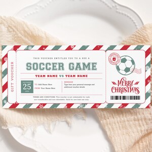 Fußballspiel Weihnachtskarte EDITIERBAR, Überraschung Fußball Geschenkgutschein zum Ausdrucken, Spielticket Gutschein, Weihnachtssport Geschenkkarte