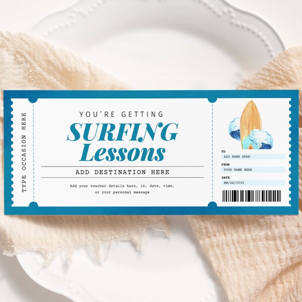 Surfing Ticket Etsy