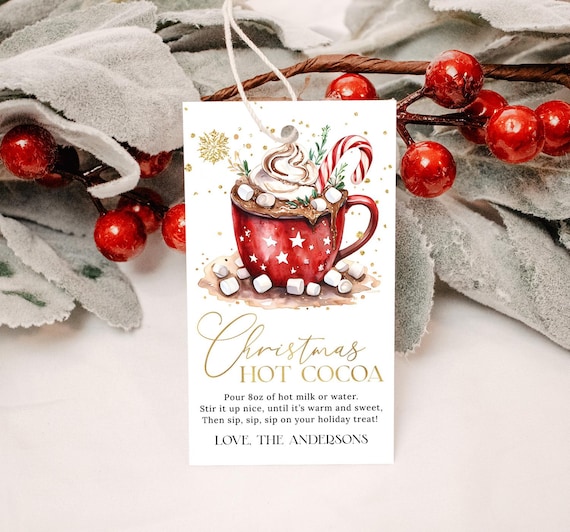 Christmas Hot Cocoa Gift Tag EDITABLE, Christmas Hot Chocolate Gift Tag Printable, Holiday Hot Cocoa Mix Tags, Hot Cocoa Bomb Labels