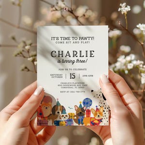 Let's Pawty Dog Birthday Invitation, Pawty Party Invite, Puppy Party Invitation, Dog Theme Birthday Invite, EDITABLE Printable, Digital Download