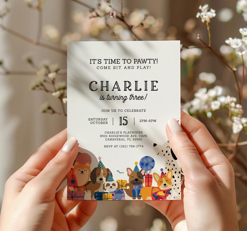 Let's Pawty Dog Birthday Invitation, Pawty Party Invite, Puppy Party Invitation, Dog Theme Birthday Invite, EDITABLE Printable, Digital Download