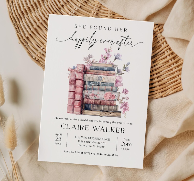 Her Next Chapter Bridal Shower Invitation, Storybook Bridal Shower Invitation, Coquette Book Theme Bridal Shower Invite, EDITABLE, Digital Download