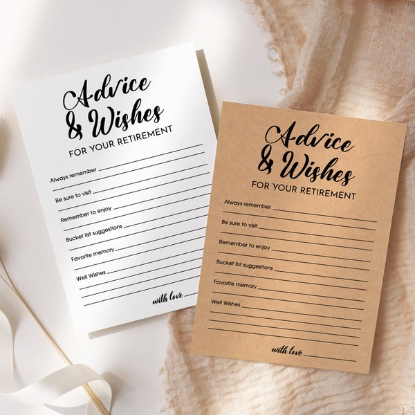 Retirement Advice and Wishes Cards, Retirement Party Game Printable, Retirement Bucket List Card, Going Away Party, INSTANT DOWNLOAD